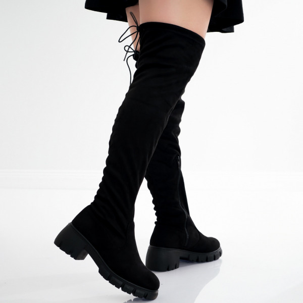 Μαύρες γυναικείες μπότες από οργανικό δέρμα Tunle
