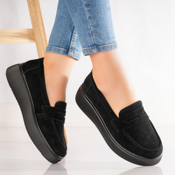 Дамски ежедневни черни обувки от естествена кожа Temia