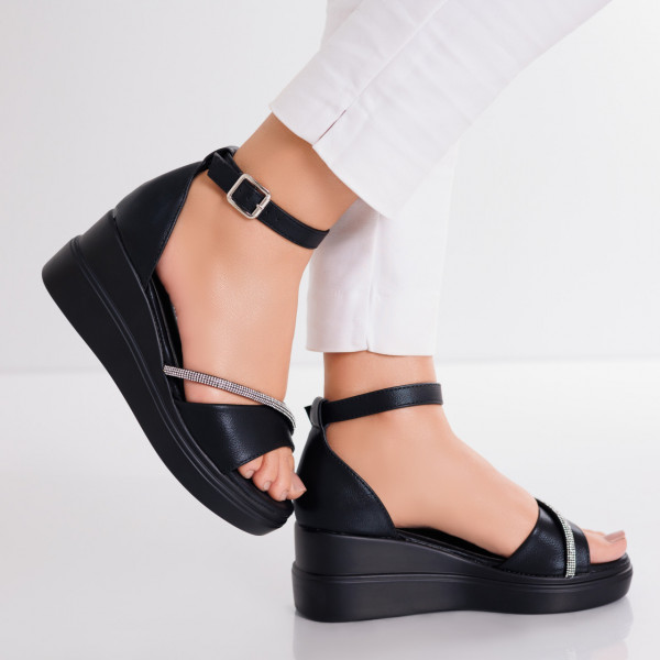 Дамски сандали на платформа Black in Ecological Leather Pelea