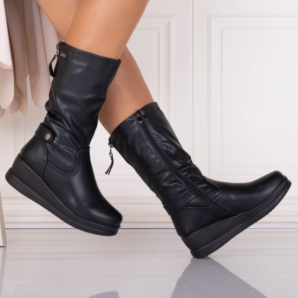 Cizme Dama Imblanite Negre din Piele Ecologica Livanta