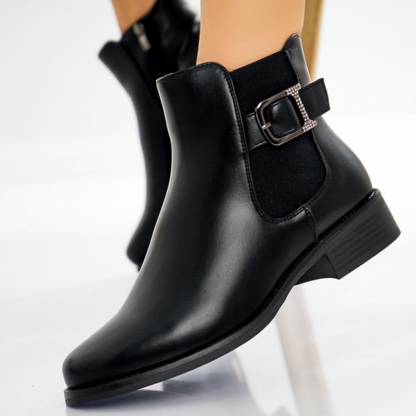 Enisa Γυναικείες μπότες από μαύρο ενισχυμένο δέρμα Eco Leather