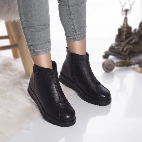 Faustinah μπότες χωρίς τακούνι μαύρες δερμάτινες διακοσμημένες