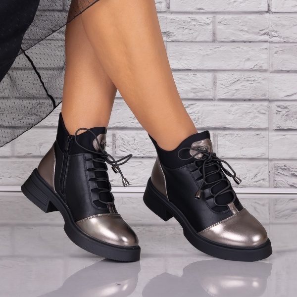 Ghete Dama Imblanite Gri din Piele Ecologica Nolana