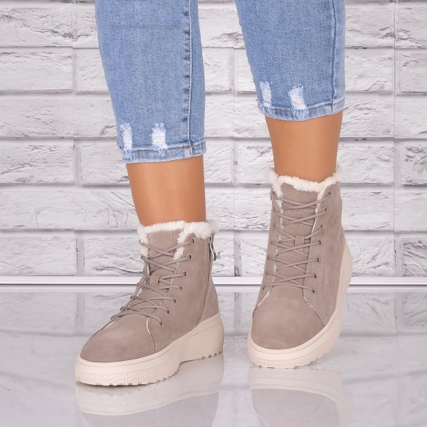 Ghete dama Imblanite Kaki din Piele Naturala Intoarsa Clavira