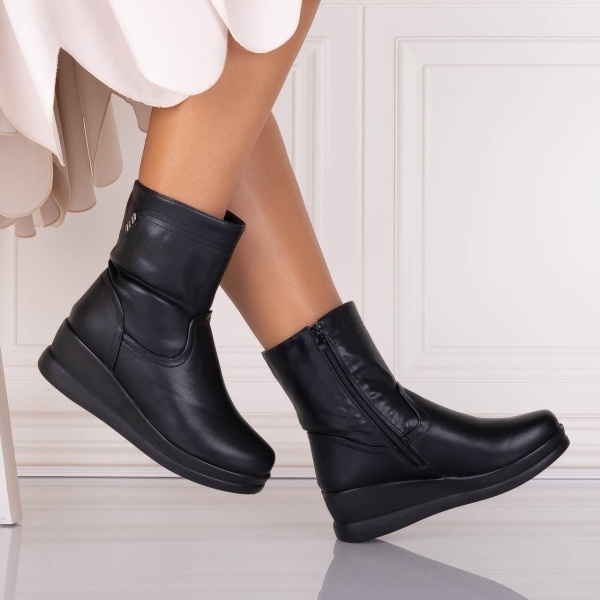 Ghete Dama Imblanite Negre din Piele Ecologica Arofa