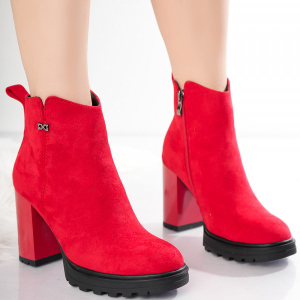 Haidy Γυναικείες μπότες από κόκκινο υφαντό δέρμα Eco Leather