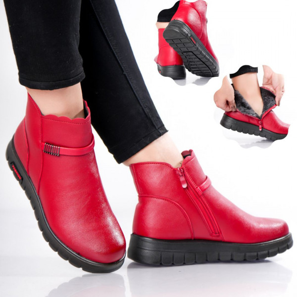 Honya Γυναικείες κόκκινες μπότες από βιολογικό δέρμα