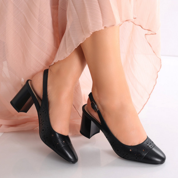 Jazel Дамски черни обувки с ток от естествена кожа