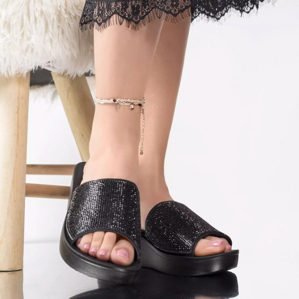 Papuci eleganti indira negru glitter