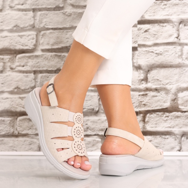 Sandale dama cu platforma Bej din Piele Ecologica Assisa