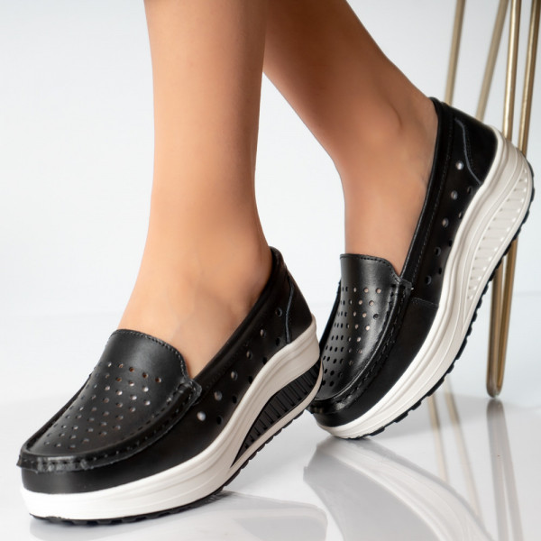 Γυναικεία casual παπούτσια μαύρο φυσικό μαργαριτάρι δέρμα
