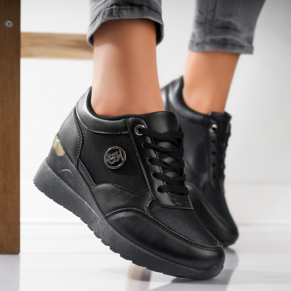Γυναικεία sneakers με πλατφόρμες Μαύρα σε Ilea Organic Leather και Textile