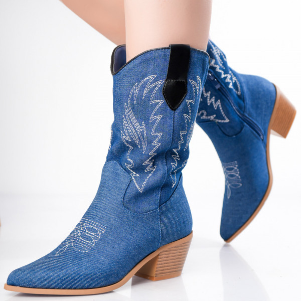 Γυναικείες μπότες Rosalia μπλε υφασμάτινες-Blug μπότες