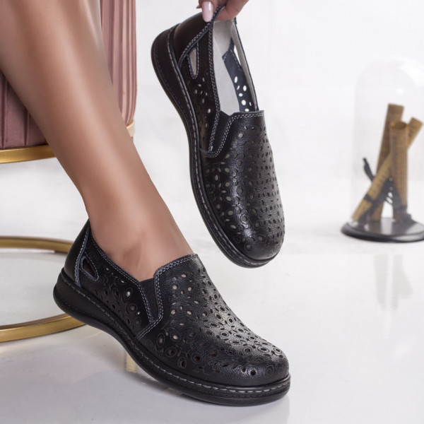 Κυρίες casual μαύρα φυσικά δερμάτινα παπούτσια juiter