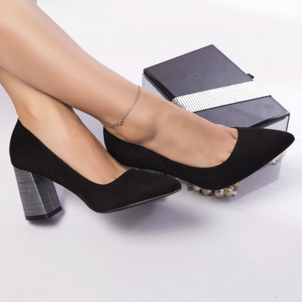 Παπούτσια με τακούνι Shully από μαύρο δέρμα σουέτ