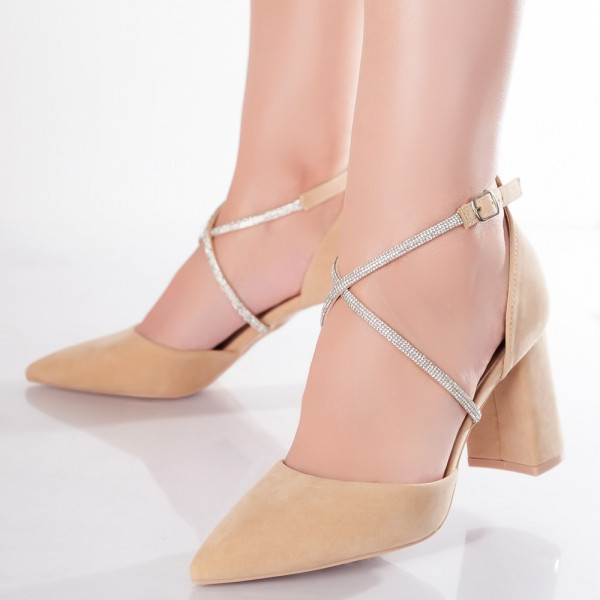 Бежови дамски обувки от естествена кожа Velea