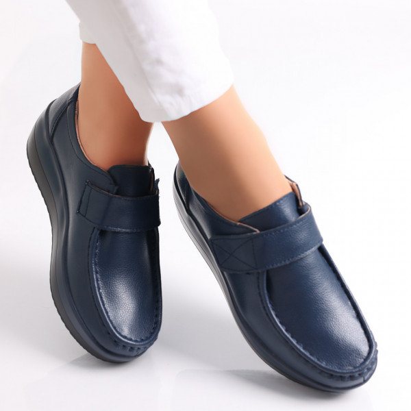 Дамски обувки на платформа Riley в морско синьо от естествена кожа