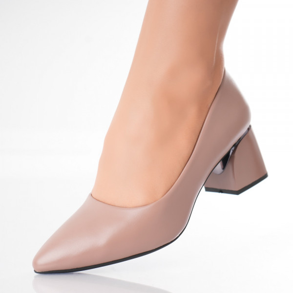 Дамски обувки Nerina от екологична кожа в цвят Nude с ток