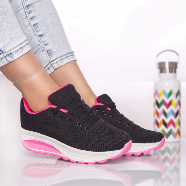 Черно-розови текстилни спортни обувки anastasy
