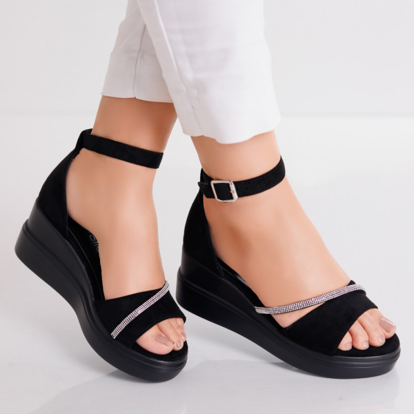 Amrila Дамски сандали с платформа от черна еко кожа