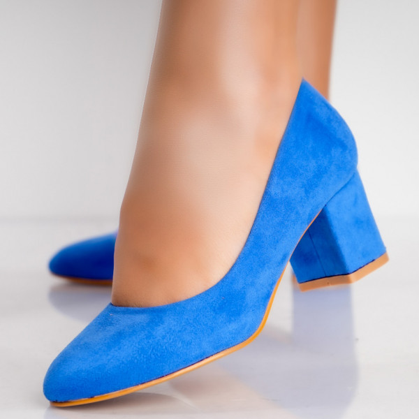Azen Сини дамски обувки с ток от естествена кожа