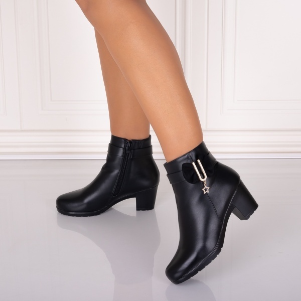 Botine Dama Imblanite cu toc Negre din Piele Ecologica Jomya