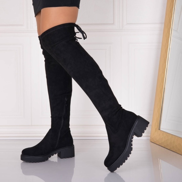 Cizme dama Negre din Piele Ecologica Intoarsa Arzonda