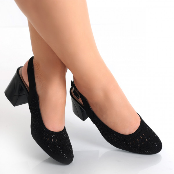 Deni Дамски черни обувки с ток от еко кожа
