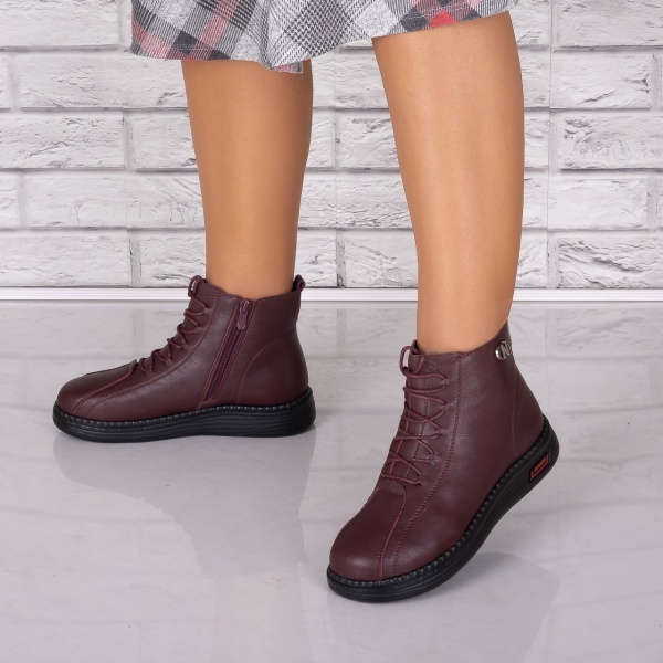 Ghete Dama Imblanite Bordo din Piele Ecologica Lisandra