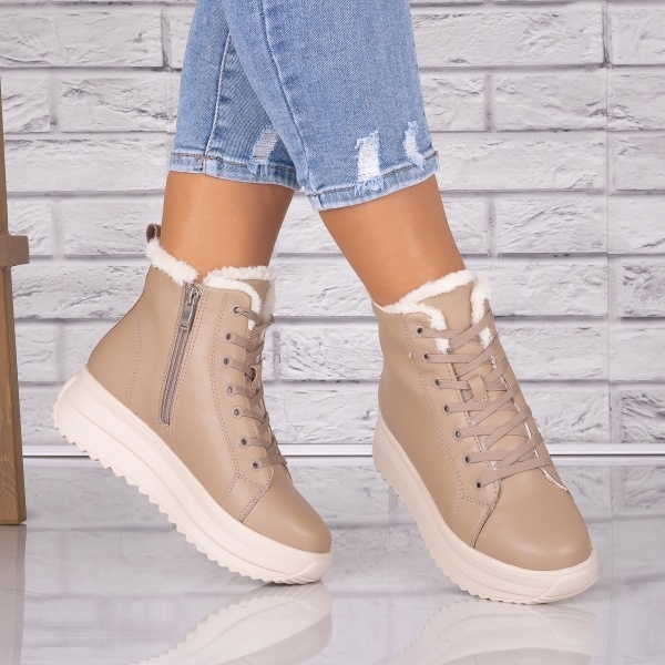 Ghete dama Imblanite Kaki din Piele Naturala Weber