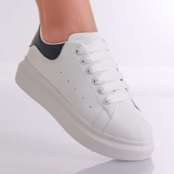 Jelina Ladies' Μαύρο/Άσπρο Organic Leather Sneakers
