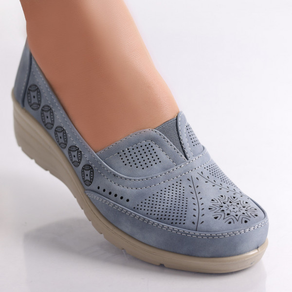 Pantofi dama casual Albastri din Piele Ecologica