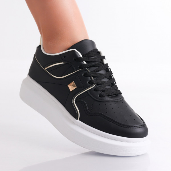 Reyam Ladies Μαύρο Μαύρο Οργανικό Δερμάτινο Sneakers