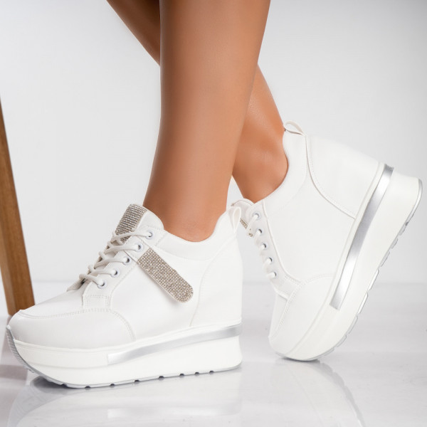 Γυναικεία αθλητικά παπούτσια με πλατφόρμα White Organic Leather Oleva