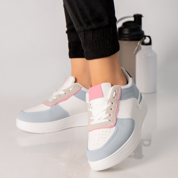 Γυναικεία λευκά μπλε δερμάτινα μάλλινα αθλητικά παπούτσια