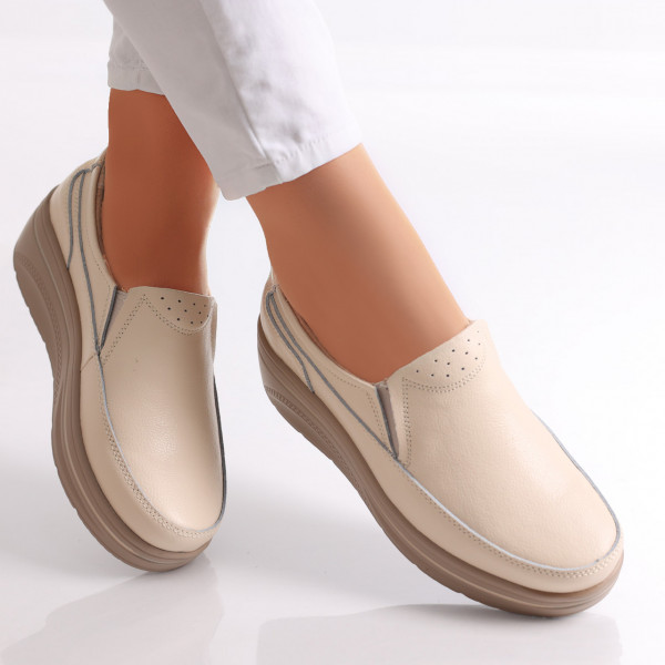 Γυναικεία παπούτσια πλατφόρμας Jessica Beige Natural Leather