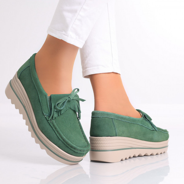 Γυναικεία πράσινα παπούτσια με πλατφόρμα από φυσικό δέρμα Asion
