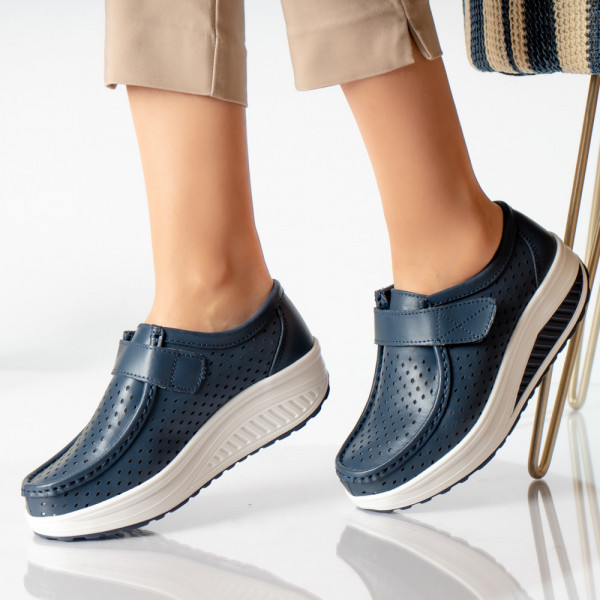 Γυναικεία casual παπούτσια navy blue φυσικό δέρμα run