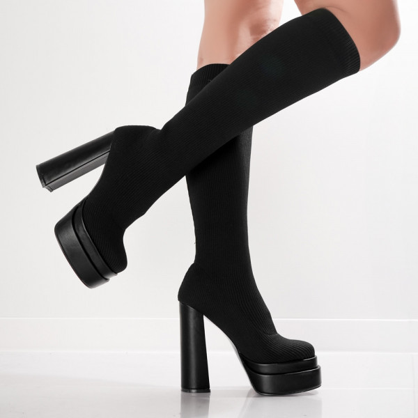 Κυρίες Μαύρες μπότες Evica από ύφασμα και ελαστικά