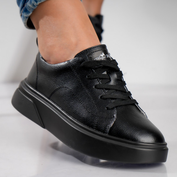 Κυρίες casual παπούτσια Μαύρο φυσικό δέρμα Agreta