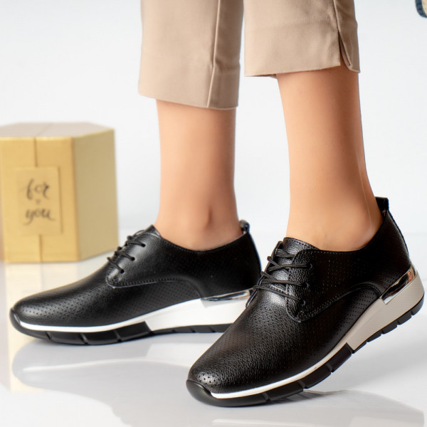 Κυρίες casual παπούτσια μαύρο φυσικό δέρμα lamita