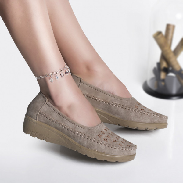 Дамски ежедневни обувки бежови от еко кожа zasa