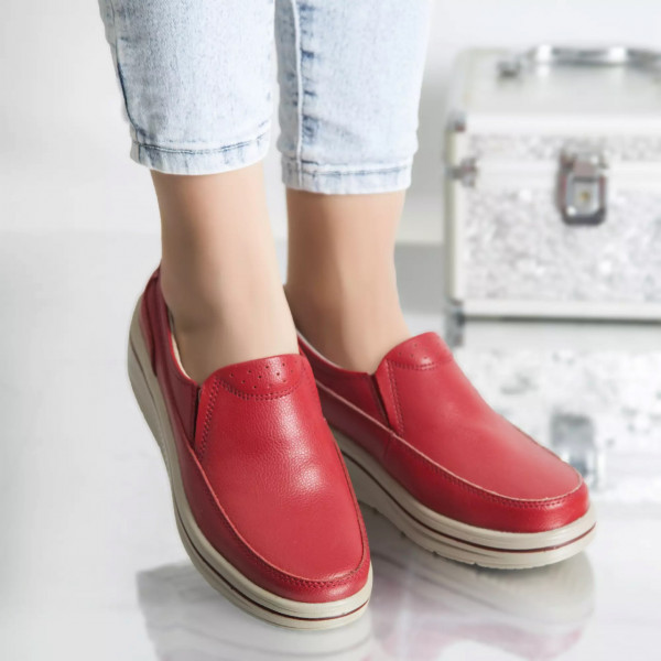 Платформени обувки jessica червена естествена кожа