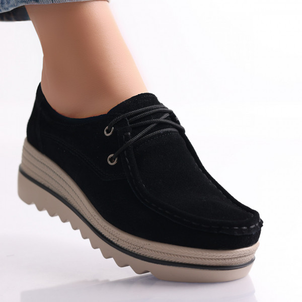 Calvi Дамски обувки с платформа Черна естествена кожа