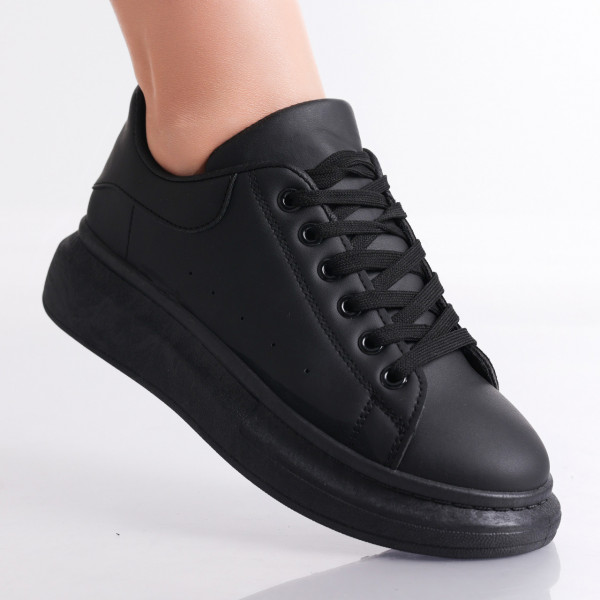 Jelina Ladies Μαύρο Μαύρο Οργανικό Δερμάτινο Sneakers