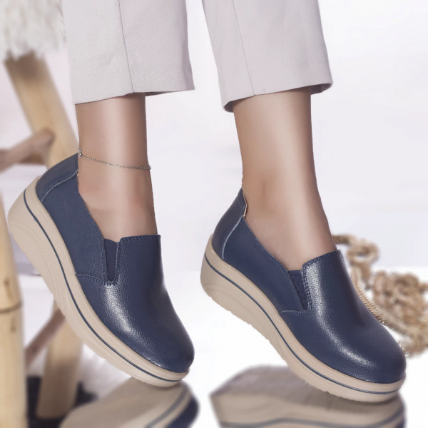 Pantofi cu platforma latifa piele naturala albastru