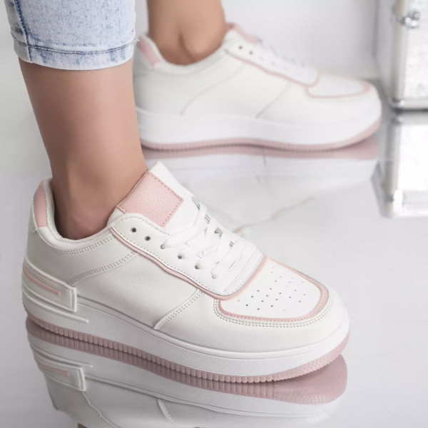 Pantofi sport ronda alb-roz piele ecologica