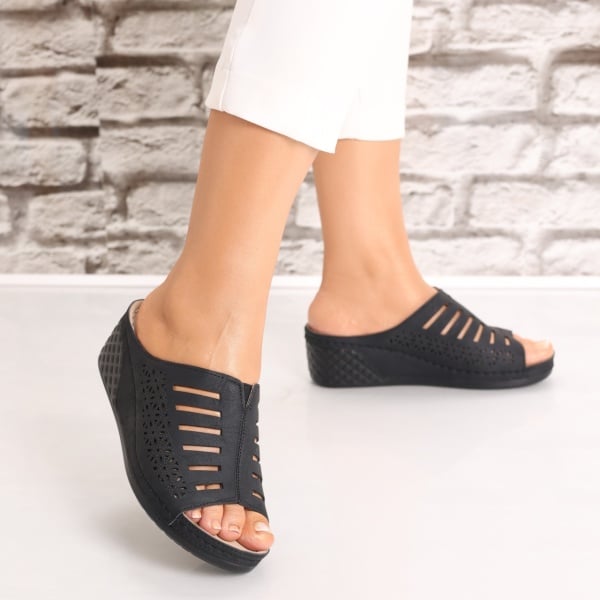 Papuci dama cu platforma Negri din Piele Ecologica Adaya