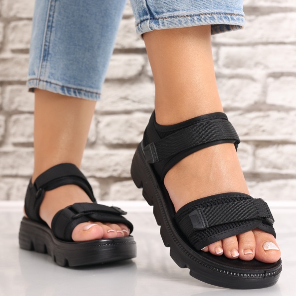 Sandale dama Fara toc Negre din Textil Madisin