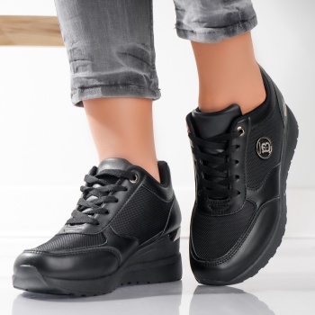 Γυναικεία sneakers με πλατφόρμες Μαύρα σε Ilea Organic Leather και Textile - Img 4
